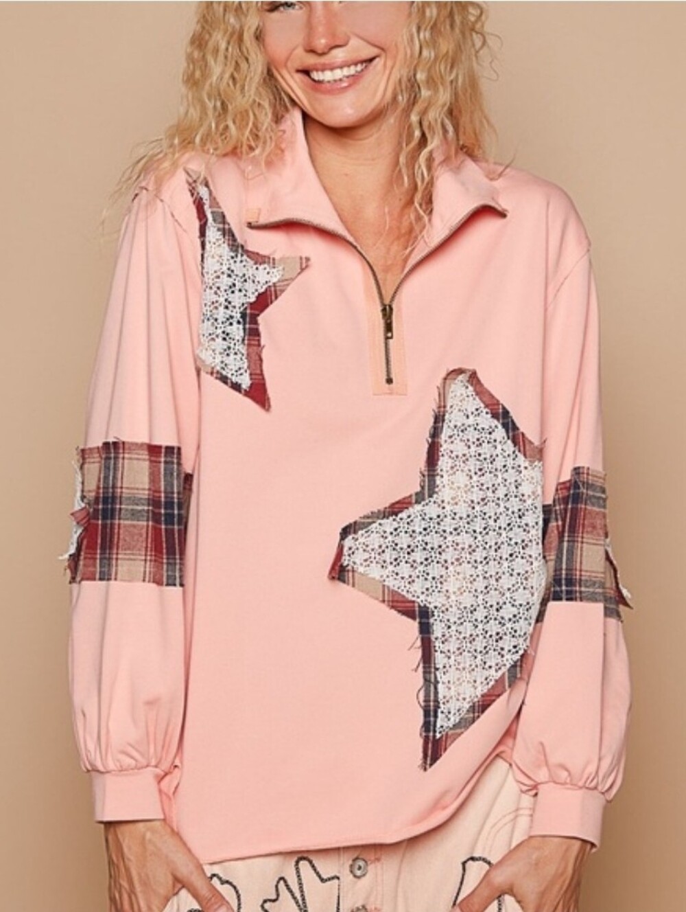 POL Star Patchwork Long Seeve Star Top